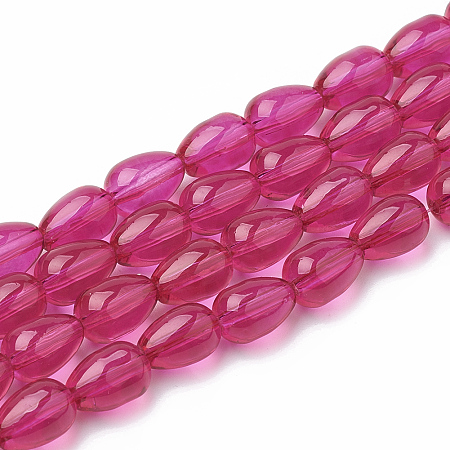 Baking Paint Glass Beads Strands, teardrop, Deep Pink, 9x6.5mm, Hole: 1mm, about 86pcs/strand, 30.7 inch