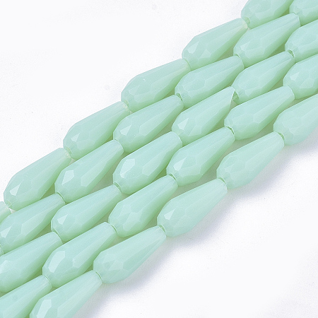 Honeyhandy Opaque Solid Color Glass Beads Strands, Imitation Jade, Faceted, Teardrop, Aquamarine, 9~10x4mm, Hole: 1mm, about 72pcs/Strand, 26.38~27.17 inch(67~69cm)