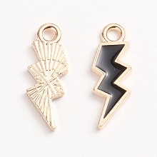 Honeyhandy Alloy Enamel Pendants, Lightning, Light Gold, Black, 20.5x7.5x1.5mm, Hole: 2mm