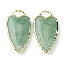 Honeyhandy Natural Green Strawberry Quartz Pendants, Faceted Heart Charms, with Rack Plating Light Gold Plated Brass Edge, 34.5x18x7mm, Hole: 7x5mm