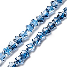 Honeyhandy Transparent Glass Beads Strand, Star, Prussian Blue, 8~8.5x8~8.5x3.5~4mm, Hole: 1mm, about 50pcs/strand, 14.25~15.35 inch(36.2~39cm)