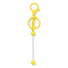 Honeyhandy Spray Painted Alloy Bar Beadable Keychain for Jewelry Making DIY Crafts, with Alloy Lobster Clasps and Iron Ring, Yellow, 15.5~15.8cm