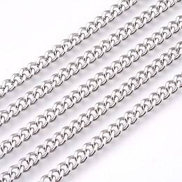 Honeyhandy 201 Stainless Steel Curb Chains, Unwelded, Faceted, Stainless Steel Color, 4.5mm