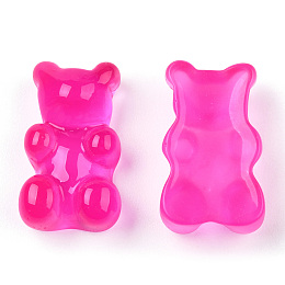 Honeyhandy Translucent Resin Cabochons, Bear, Deep Pink, 18.5x11x7mm