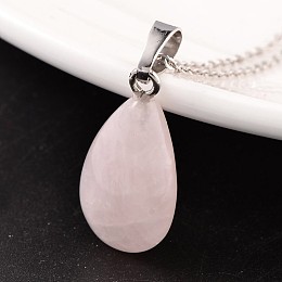 Honeyhandy Teardrop Platinum Tone Brass Rose Quartz Pendants, 23x13~14x6~8mm, Hole: 5x8mm