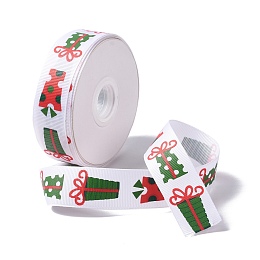 25 Yards Christmas Theme Printed Polyester Grosgrain Ribbon, for DIY Jewelry Making, Flat, Colorful, 1- inch(25.5mm)