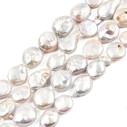 Honeyhandy Natural Keshi Pearl Beads Strands, Cultured Freshwater Pearl, Flat Round, Gainsboro, 11~12.5x4~7mm, Hole: 0.8mm, about 30~33pcs/strand, 15.28 inch~15.67 inch(38.8cm~39.8cm)