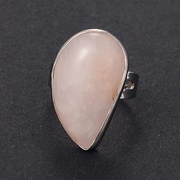 Honeyhandy Adjustable Gemstone Brass Rings, Rose Quartz, 19mm