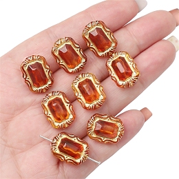 Honeyhandy Imitation Amber Transparent Acrylic Beads, Chocolate, Metal Enlaced, Rectangle, 18x13.5x9mm, Hole: 1.8mm, about 20pcs/bag