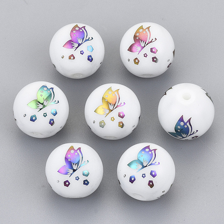 ARRICRAFT Electroplate Glass Beads, Round with Butterfly Pattern, Multi-color Plated, 10mm, Hole: 1.2mm