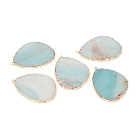 Honeyhandy Natural Amazonite Pendants, with Brass Findings, Golden, 42x30.5x1.5~2mm, Hole: 1.6mm