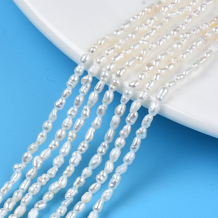 Honeyhandy Natural Cultured Freshwater Pearl Beads Strands, Rice, Seashell Color, 2.5~4.5x1.5~2.5mm, Hole: 0.5mm, about 79~81pcs/strand, 13.78 inch(35cm)