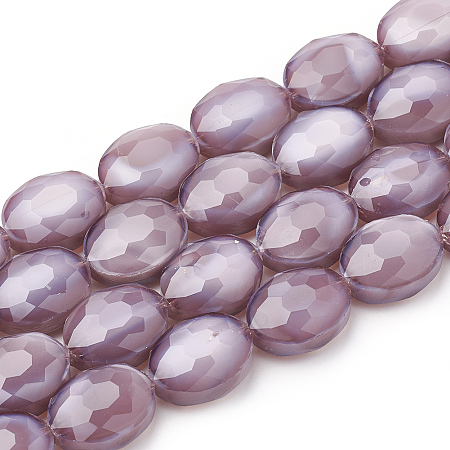 ARRICRAFT Opaque Solid Color Glass Beads Strands, Faceted, Oval, Flamingo, 16x12x7mm, Hole: 1~1.2mm, about 25pcs/strand, 14.96 inches(38cm)