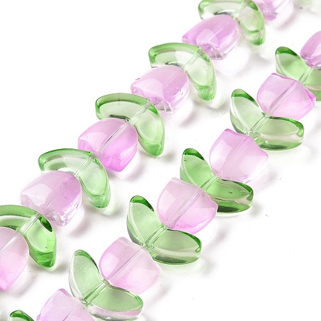 Transparent Glass Beads Strands, Tulip, Pearl Pink, 6.5~9x9~14x4~5.5mm, Hole: 1mm, about 29pcs/strand, 15.71 inch(39.9cm)