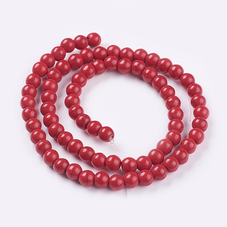 Honeyhandy 1 Strand Dyed Crimson Round Synthetic Turquoise Beads Strands, 6mm, Hole: 1mm, about 67pcs/strand, 15.75 inch