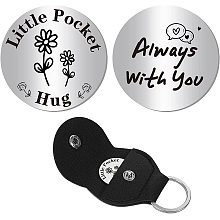 CREATCABIN Pocket Hug Token Keepsake Stainless Steel Double-Sided Long Distance Relationship Keepsake Thinking of You Gifts with PU Leather Keychain for Boys Son Daughter Family 1.2 x 1.2 Inch