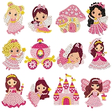 Honeyhandy DIY Princess & Castle Diamond Painting Sticker Kits, including Self Adhesive Sticker, Resin Rhinestones, Diamond Sticky Pen, Tray Plate and Glue Clay, Mixed Patterns, 60~70mm, 12 patterns, 1pc/pattern, 12pcs