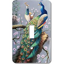 CREATCABIN 2Pcs Vintage Peacock Single Gang Toggle Light Switch Wall Plate Cover Acrylic Electrical Outlet Wallplates for Bedroom Kitchen Accessories Home Decor, 2.7 x 4.5 Inch