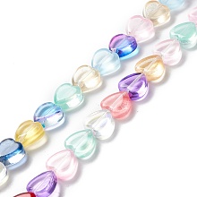 Honeyhandy Transparent Glass Beads Strand, Heart, Colorful, 9.5~10x10x3.5~4.5mm, Hole: 0.8~1mm, about 35pcs/strand, 13.15~13.31 inch(33.4~33.8cm)