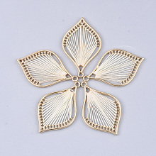 Honeyhandy Cotton Thread Woven Pendants, with Alloy Findings, Leaf, Golden, Cornsilk, 43x26.5x2mm, Hole: 1.8mm