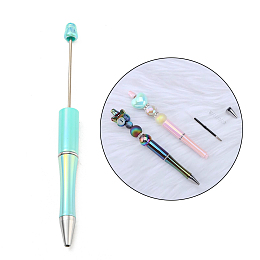 UV Plated Plastic Ball-Point Pen, Beadable Pen, for DIY Personalized Pen with Jewelry Beads, Cyan, 150x12mm