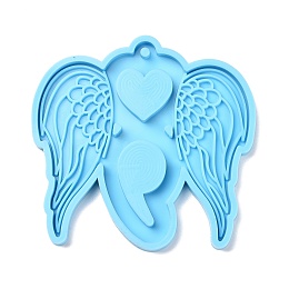 Honeyhandy Valentine's Day Theme DIY Pendant Silicone Molds, Resin Casting Molds, For UV Resin, Epoxy Resin Jewelry Making, Wing, Deep Sky Blue, 71x73x6mm, Hole: 3mm