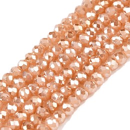 Electroplate Glass Beads Strands, Pearl Luster Plated, Faceted, Rondelle, PeachPuff, 2.5x2mm, Hole: 0.7mm, about 154~161pcs/strand, 11.7~12.09 inch(30~31cm), about 90~100 strands/set