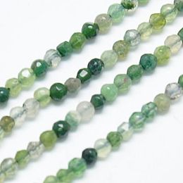 Honeyhandy Natural Moss Agate Beads Strands, Faceted, Round, Olive Drab, 2mm, Hole: 0.5