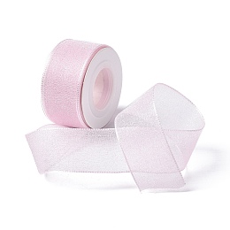 10 Yards Flat Polyester Chiffon Ribbon, for DIY Jewelry Making, Pink, 1- inch(25.5mm)