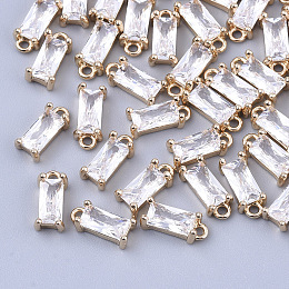 Honeyhandy Transparent Glass Charms, with Brass Findings, Faceted, Rectangle, Light Gold, Clear, 8.5x4x3mm, Hole: 1mm