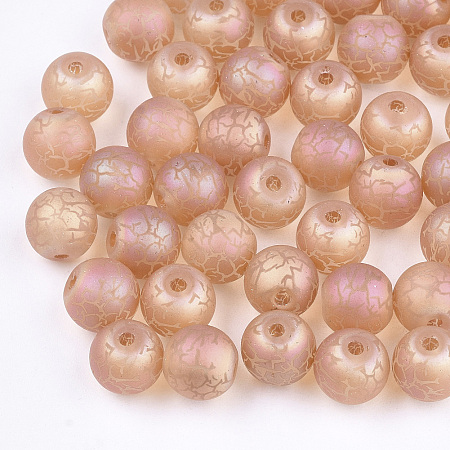 Honeyhandy Electroplate Glass Beads, Frosted, Round with Pattern, Dark Salmon, 8~8.5mm, Hole: 1.5mm