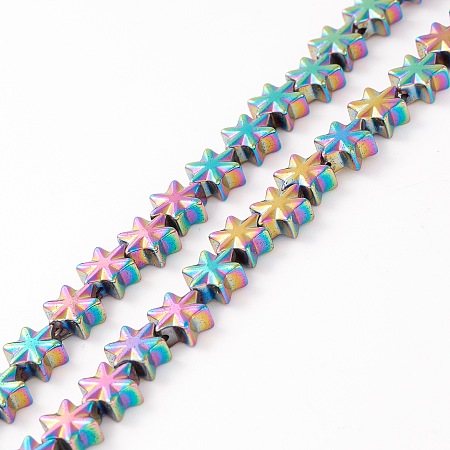 ARRICRAFT Electroplate Synthetic Non-magnetic Hematite Beads, Star, Multi-color Plated, 7.5x7x3.5mm, Hole: 1mm, about 44~61pcs/strand, 11.02 inch(28cm)~15.55 inch(39.5cm)