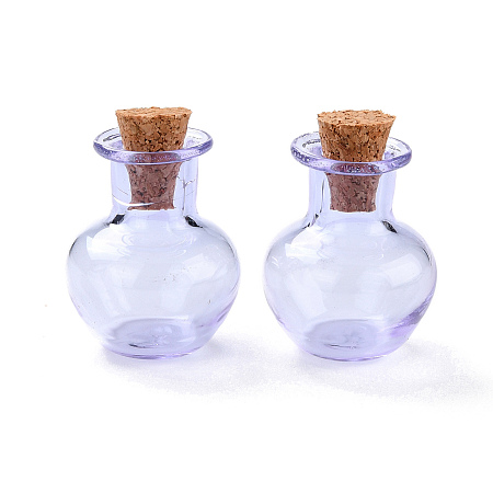 Honeyhandy Round Glass Cork Bottles Ornament, Glass Empty Wishing Bottles, DIY Vials for Pendant Decorations, Lavender, 1.8x2.1cm