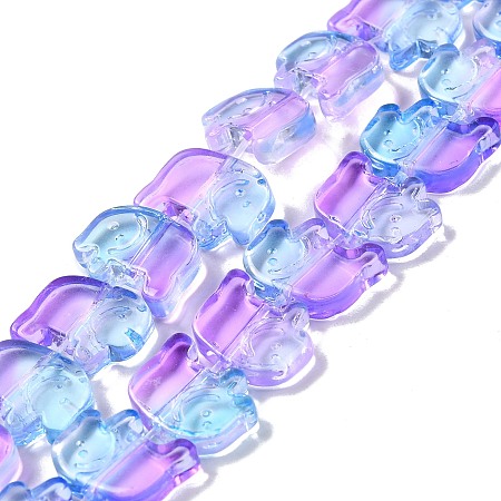 Transparent Glass Beads Strands, Elephant, Magenta, 10x12x3mm, Hole: 1mm, about 45~48pcs/strand, 17.32 inch(44cm)