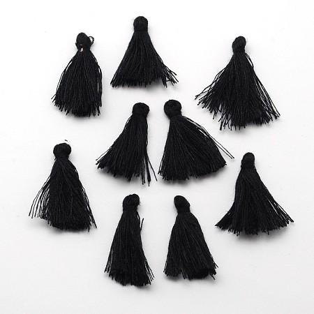 Honeyhandy Cotton Thread Tassels Pendant Decorations, Black, 25~31x5mm, about 39~47pcs/bag