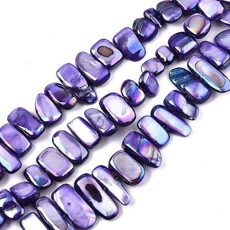 ARRICRAFT Natural Freshwater Shell Beads Strands, AB Color, Dyed, Nuggets, Slate Blue, 8~25x6~10x2~6mm, Hole: 0.5mm, about 46~49pcs/strand, 13.98 inches~14.56 inches(35.5~37cm)