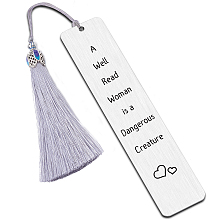 Fingerinspire 3Pcs Stainless Steel Bookmarks, Cardboard Box and Nylon Tassel Big Pendant Decorations, Stainless Steel Color, 125x26mm, 1pc/style