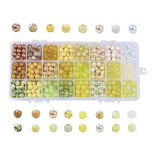 ARRICRAFT 1 Box (About 720 pcs) 24 Color 8mm Round Mixed Style Glass Beads Assortment Lot for Jewelry Making, Gradual Yellow Series