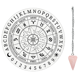 AHANDMAKER 12 Astrological Sign Constellation Pendulum Board Set, Wood Dowsing Divination Board White Metaphysical Message Board with Crystal Pendulum Necklace for Witchcraft Wicca Altar Supplies Kit