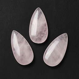 Honeyhandy Natural Rose Quartz Pendants, Teardrop Charm, 39~39.5x19~19.5x6.5~7mm, Hole: 1.2mm