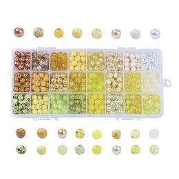 ARRICRAFT 1 Box (About 720 pcs) 24 Color 8mm Round Mixed Style Glass Beads Assortment Lot for Jewelry Making, Gradual Yellow Series