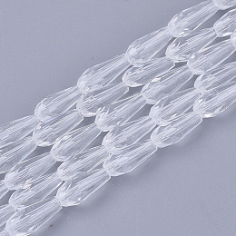 Honeyhandy Transparent Glass Beads Strands, Faceted, Teardrop, Clear, 9~10x4mm, Hole: 1mm, about 72pcs/Strand, 26.38~27.17 inch(67~69cm)