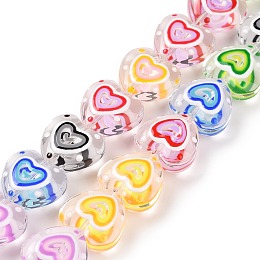 Handmade Lampwork Beads Strands, Heart, Colorful, 12x12x6mm, Hole: 0.7mm, about 30pcs/strand, 13.39''(34cm)