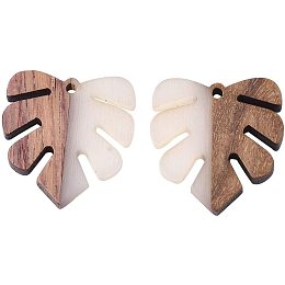 CHGCRAFT 50pcs Resin Wood Pendants Monstera Leaf Pendant Resin and Wood Pendants for Women Necklace Bracelets Jewelry Making DIY Crafts 2mm Hole, WhiteSmoke