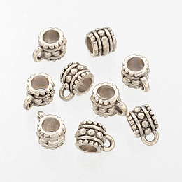 Honeyhandy Charm Carrier Barrel Tibetan Silver Tube Bails, Loop Bails, Lead Free & Cadmium Free, Antique Silver, about 7.2mm in diameter, 6.5mm long, Hole: 5mm, 2mm inner diameter