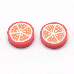 Honeyhandy Handmade Polymer Clay Cabochons, Fruit, Coral, 9~10x2~3mm