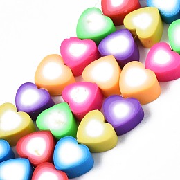 Honeyhandy Handmade Polymer Clay Bead Strands, Heart, Colorful, 8x8~9x4~5mm, Hole: 1.5mm, about 40pcs/strand, 12.01 inch~ 12.60 inch(30.5cm~32cm)