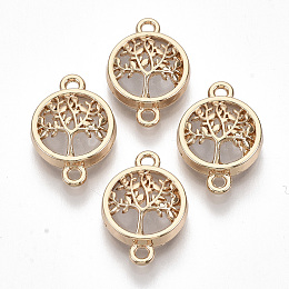 Honeyhandy Glass Links connectors, with Light Gold Plated Alloy Findings, Flat Round with Tree, Clear, 19.5x13.5x5.5mm, Hole: 1.6mm