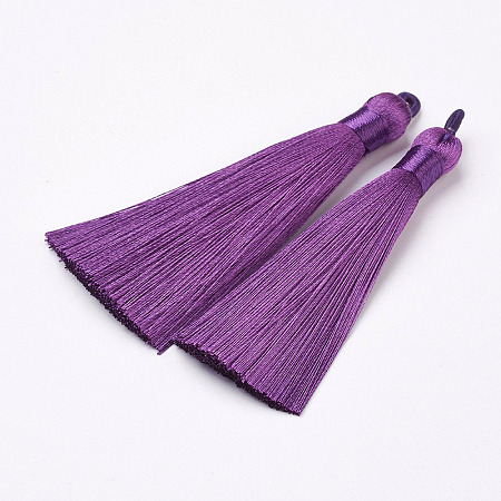 Honeyhandy Nylon Tassels Big Pendant Decorations, Purple, 83~92x9~10mm, Hole: 1.5~4mm