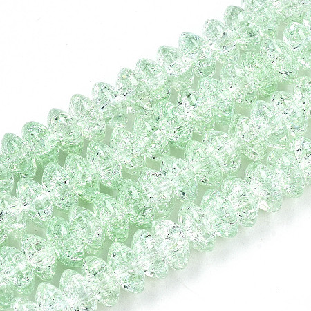 Honeyhandy Crackle Glass Beads, Dyed & Heated, Rondelle, Light Green, 8x4mm, Hole: 1mm, about 89~95pcs/strand, 15.16~15.55 inch(38.5~39.5cm)